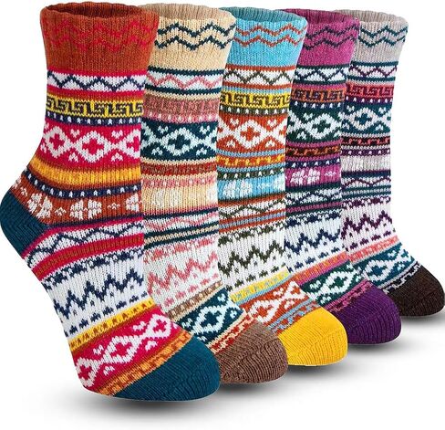 Womens Wool Socks for Ladies - Comfy Boot Sweater Thick Cozy Warm Soft Nordic Cabin Crew Dress Cotton Vintage Knit Fair Isle Socks, Stocking Stuffers for Women Mom Wife Gifts Valentine's Day in Saudi Arabia