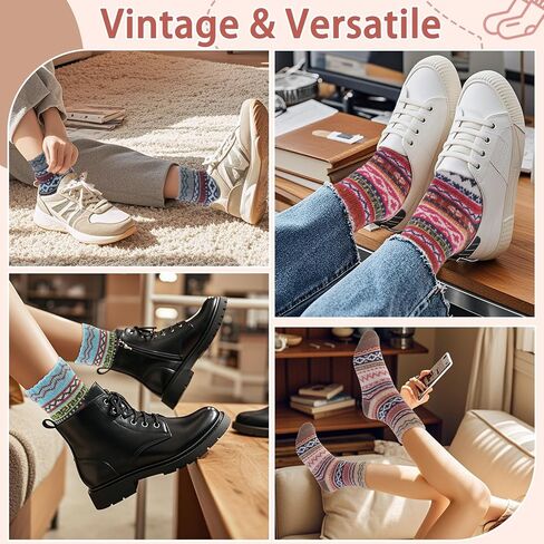 Womens Wool Socks for Ladies - Comfy Boot Sweater Thick Cozy Warm Soft Nordic Cabin Crew Dress Cotton Vintage Knit Fair Isle Socks, Stocking Stuffers for Women Mom Wife Gifts Valentine's Day in Saudi Arabia