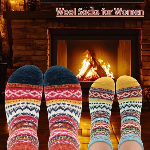 Womens Wool Socks for Ladies - Comfy Boot Sweater Thick Cozy Warm Soft Nordic Cabin Crew Dress Cotton Vintage Knit Fair Isle Socks, Stocking Stuffers for Women Mom Wife Gifts Valentine's Day in Saudi Arabia
