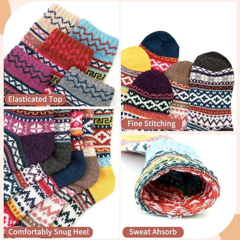 Womens Wool Socks for Ladies - Comfy Boot Sweater Thick Cozy Warm Soft Nordic Cabin Crew Dress Cotton Vintage Knit Fair Isle Socks, Stocking Stuffers for Women Mom Wife Gifts Valentine's Day in Saudi Arabia