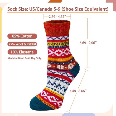 Womens Wool Socks for Ladies - Comfy Boot Sweater Thick Cozy Warm Soft Nordic Cabin Crew Dress Cotton Vintage Knit Fair Isle Socks, Stocking Stuffers for Women Mom Wife Gifts Valentine's Day in Saudi Arabia