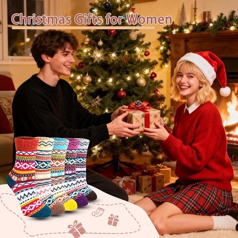 Womens Wool Socks for Ladies - Comfy Boot Sweater Thick Cozy Warm Soft Nordic Cabin Crew Dress Cotton Vintage Knit Fair Isle Socks, Stocking Stuffers for Women Mom Wife Gifts Valentine's Day in Saudi Arabia