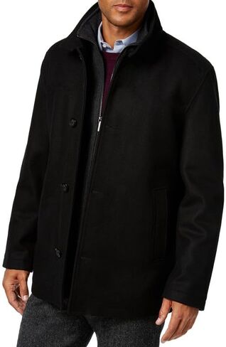 Men's Coat - Wool Blend Layered Car Coat with Bib, Winter Coat, Formal & Business, Warm Dress Coat for Work & Events in Saudi Arabia