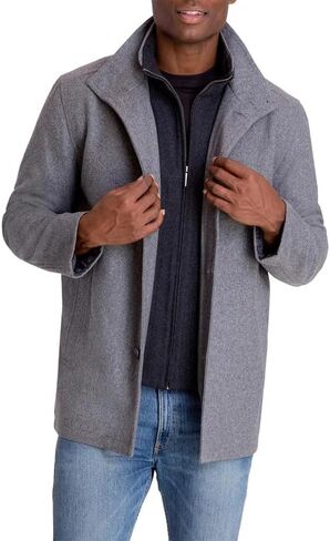 Men's Coat - Wool Blend Layered Car Coat with Bib, Winter Coat, Formal & Business, Warm Dress Coat for Work & Events in Saudi Arabia