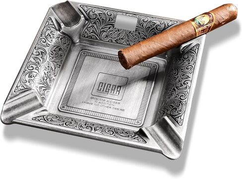 Cigar Ashtray 4 Slots Metal Large Cigarettes Ashtray for Home and Office (Silvery) in Kuwait