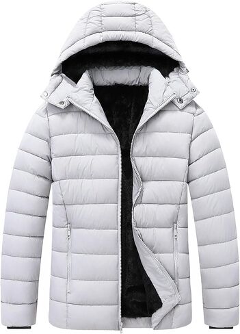 Men's Quilted Puffer Down Coat| Waterproof, Windproof, Detachable Hood, Flannel Lined, Thicken for Winter Travel in Saudi Arabia