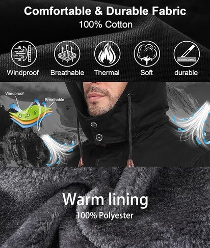 Winter Coats for Men Windproof Warm Lining Outdoor Jackets Mens Wear Resistant Cargo Work Jacket with Hooded Pockets in Saudi Arabia