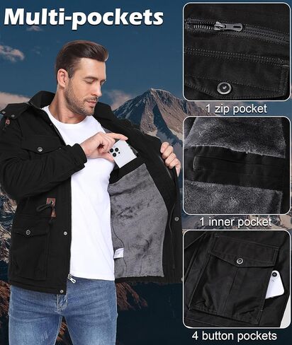 Winter Coats for Men Windproof Warm Lining Outdoor Jackets Mens Wear Resistant Cargo Work Jacket with Hooded Pockets in Saudi Arabia