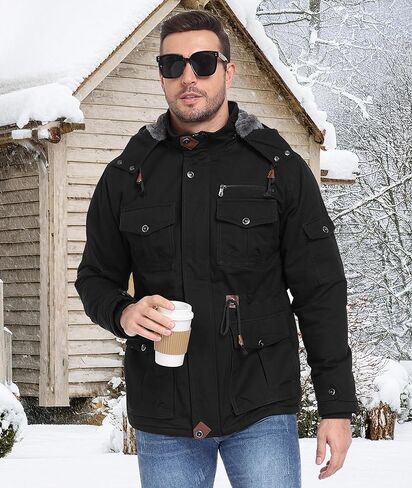 Winter Coats for Men Windproof Warm Lining Outdoor Jackets Mens Wear Resistant Cargo Work Jacket with Hooded Pockets in Saudi Arabia