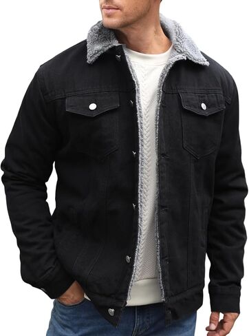 TENGINE Men's Sherpa Lined Trucker Jacket Winter Fleece Lined Denim Coats Slim fit Casual in Kuwait