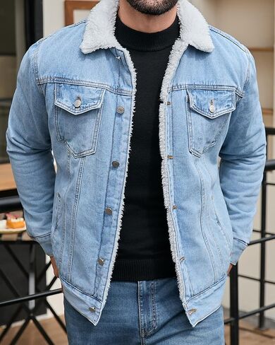 TENGINE Men's Sherpa Lined Trucker Jacket Winter Fleece Lined Denim Coats Slim fit Casual in Saudi Arabia