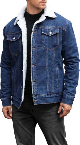 TENGINE Men's Sherpa Lined Trucker Jacket Winter Fleece Lined Denim Coats Slim fit Casual in Saudi Arabia