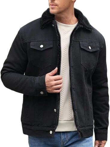 TENGINE Men's Sherpa Lined Trucker Jacket Winter Fleece Lined Denim Coats Slim fit Casual in Saudi Arabia