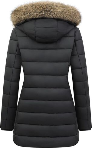 Women's Winter Thickened Down Jacket Warm Long Puffer Coat Waterproof Parka with Faux Fur Removable Hood in Saudi Arabia
