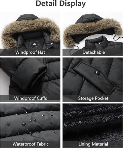 Women's Winter Thickened Down Jacket Warm Long Puffer Coat Waterproof Parka with Faux Fur Removable Hood in Saudi Arabia