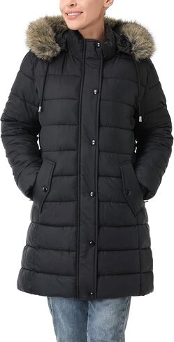 Women's Winter Thickened Down Jacket Warm Long Puffer Coat Waterproof Parka with Faux Fur Removable Hood in Saudi Arabia