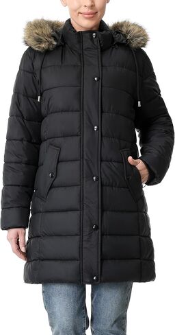 Women's Winter Thickened Down Jacket Warm Long Puffer Coat Waterproof Parka with Faux Fur Removable Hood in Saudi Arabia