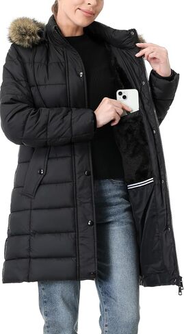 Women's Winter Thickened Down Jacket Warm Long Puffer Coat Waterproof Parka with Faux Fur Removable Hood in Saudi Arabia