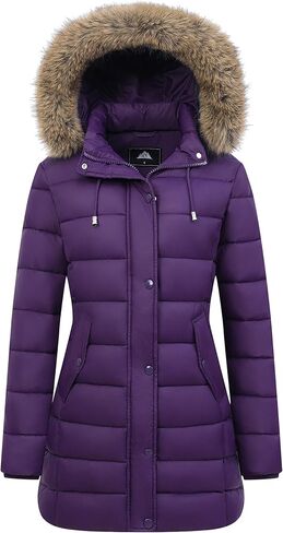 Women's Winter Thickened Down Jacket Warm Long Puffer Coat Waterproof Parka with Faux Fur Removable Hood in Saudi Arabia