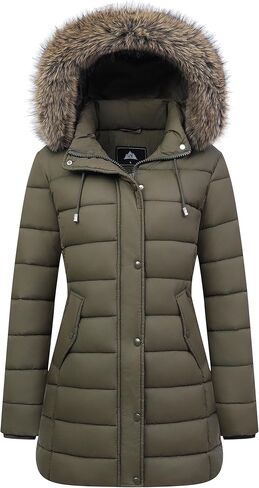 Women's Winter Thickened Down Jacket Warm Long Puffer Coat Waterproof Parka with Faux Fur Removable Hood in Saudi Arabia