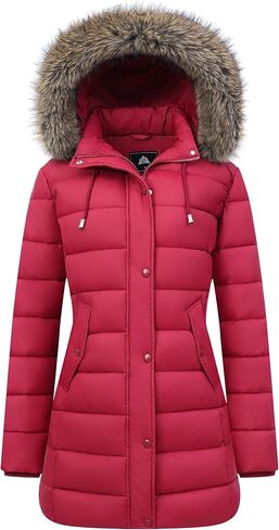 Women's Winter Thickened Down Jacket Warm Long Puffer Coat Waterproof Parka with Faux Fur Removable Hood in Saudi Arabia