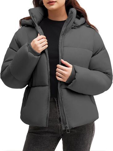 Polu Womens Cropped Puffer Jackets with Removable Hood Lightweight Winter Zip Up Padded Quilted Coat in Saudi Arabia