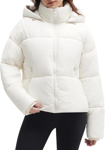 Polu Womens Cropped Puffer Jackets with Removable Hood Lightweight Winter Zip Up Padded Quilted Coat in Saudi Arabia