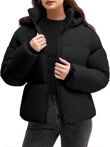 Polu Womens Cropped Puffer Jackets with Removable Hood Lightweight Winter Zip Up Padded Quilted Coat in Saudi Arabia