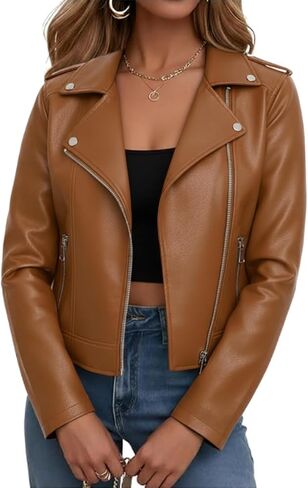 Women Leather Jacket Faux Cropped Coat Cute Short Zip Up for Casual Rock Concert Game Day Edgy Vintage Outfit in Saudi Arabia