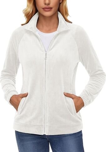 YUCOLEN Fleece Jacket for Women Full Zip Velour Jackets Polar Soft Warm Winter Coat with Two Zipper Pockets in Saudi Arabia