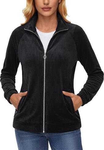 YUCOLEN Fleece Jacket for Women Full Zip Velour Jackets Polar Soft Warm Winter Coat with Two Zipper Pockets in Saudi Arabia