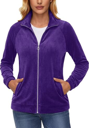 YUCOLEN Fleece Jacket for Women Full Zip Velour Jackets Polar Soft Warm Winter Coat with Two Zipper Pockets in Saudi Arabia