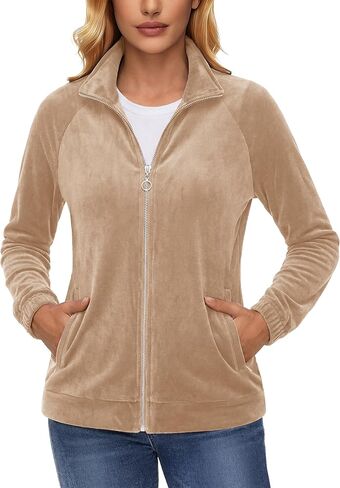 YUCOLEN Fleece Jacket for Women Full Zip Velour Jackets Polar Soft Warm Winter Coat with Two Zipper Pockets in Saudi Arabia