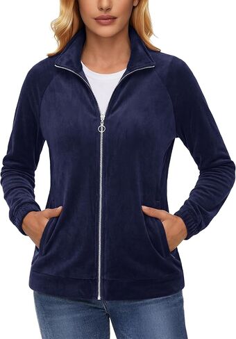 YUCOLEN Fleece Jacket for Women Full Zip Velour Jackets Polar Soft Warm Winter Coat with Two Zipper Pockets in Saudi Arabia