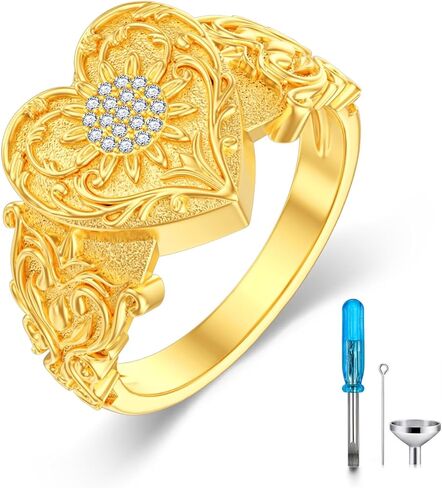 SOULMEET Personalized 10K 14K 18K Gold 1/4 cttw Lab Grown Diamond Ring for Ashes Plated Gold Sunflower Locket Urn Ring Keepsake Memorial Jewelry Cremation Rings for women in Saudi Arabia