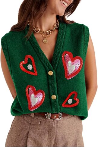 Women Christmas Sweater Vests Santa Claus Print Sleeveless Knit Cardigan Vest Christmas Holiday Tank Top in Saudi Arabia