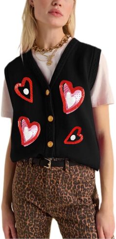 Women Christmas Sweater Vests Santa Claus Print Sleeveless Knit Cardigan Vest Christmas Holiday Tank Top in Saudi Arabia