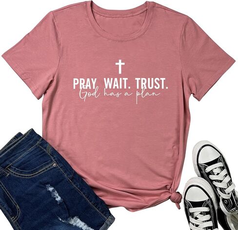 LOOKFACE Women Pray Wait Trust Soft Tees Cute Graphic T Shirts in Saudi Arabia