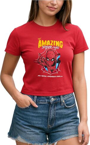 تي شيرت نسائي برسوم جرافيك من Marvel - تي شيرت قصير للأطفال بتصميم The Amazing Spider-Man Novelty - قمصان قصيرة مسامية للنساء (S-XL) in Saudi Arabia