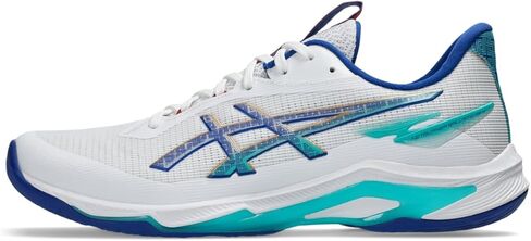 حذاء كرة الطائرة ASICS للرجال Netburner Ballistic FlyteFoam 4، مقاس 9.5، أبيض/أزرق ASICS in Kuwait
