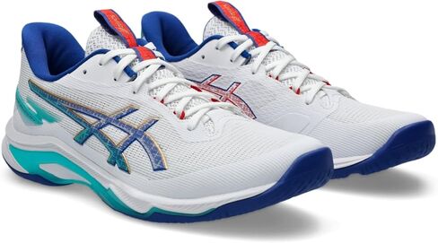 ASICS Men's Netburner Ballistic FlyteFoam 4 Volleyball Shoes, 9.5, White/ASICS Blue in Saudi Arabia
