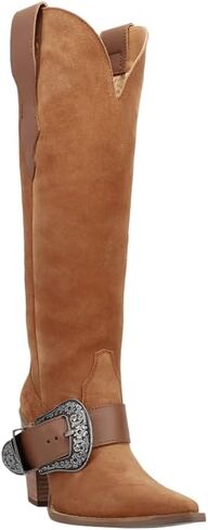 Dingo Womens Yeehottie Suede Leather Casual Boots Over the Knee Mid Heel 2-3" - Beige in Saudi Arabia