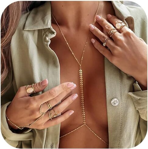 سلاسل الجسم مطلية بالذهب عيار 14 قيراط للنساء، سلسلة حمالة صدر بيكيني مثيرة ذات طبقات للخصر، مجوهرات للجسم من حجر الراين للشاطئ في الصيف in Kuwait