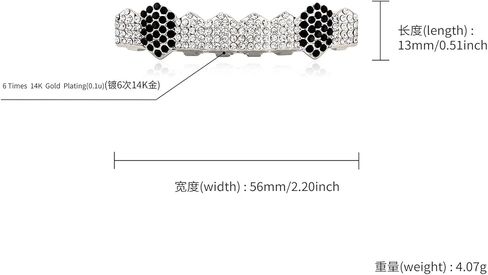 Grillz for Hip Hop 8-Tooth Full Diamond Gold Plated 2-Piece Set Sparkling Luxury Adjustable for Hip Hop Party Music Festival in Saudi Arabia
