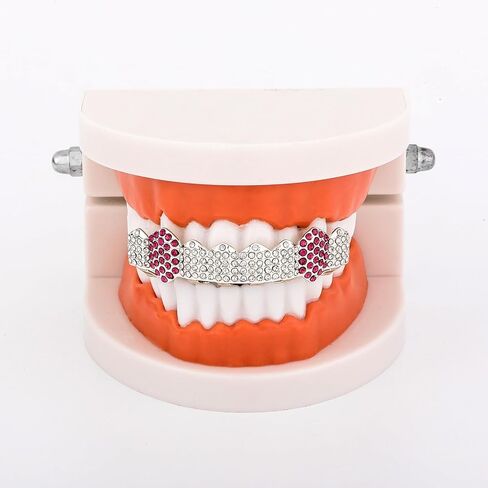 Grillz for Hip Hop 8-Tooth Full Diamond Gold Plated 2-Piece Set Sparkling Luxury Adjustable for Hip Hop Party Music Festival in Saudi Arabia