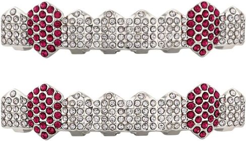 Grillz for Hip Hop 8-Tooth Full Diamond Gold Plated 2-Piece Set Sparkling Luxury Adjustable for Hip Hop Party Music Festival in Saudi Arabia