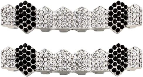 Grillz for Hip Hop 8-Tooth Full Diamond Gold Plated 2-Piece Set Sparkling Luxury Adjustable for Hip Hop Party Music Festival in Saudi Arabia