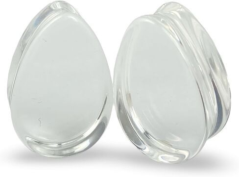 Mystic Metals Body Jewelry Pair of Clear Glass Double Flare Teardrop Plugs gauges (PG-545) in Saudi Arabia