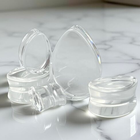 Mystic Metals Body Jewelry Pair of Clear Glass Double Flare Teardrop Plugs gauges (PG-545) in Saudi Arabia