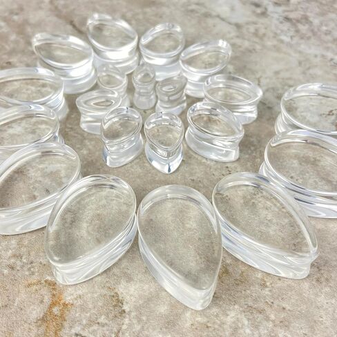 Mystic Metals Body Jewelry Pair of Clear Glass Double Flare Teardrop Plugs gauges (PG-545) in Saudi Arabia